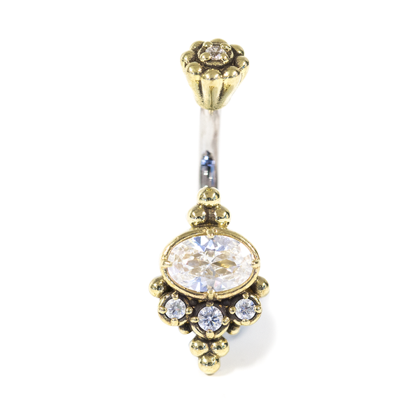 14 Gauge | Brass Bejeweled Navel Curved Barbell