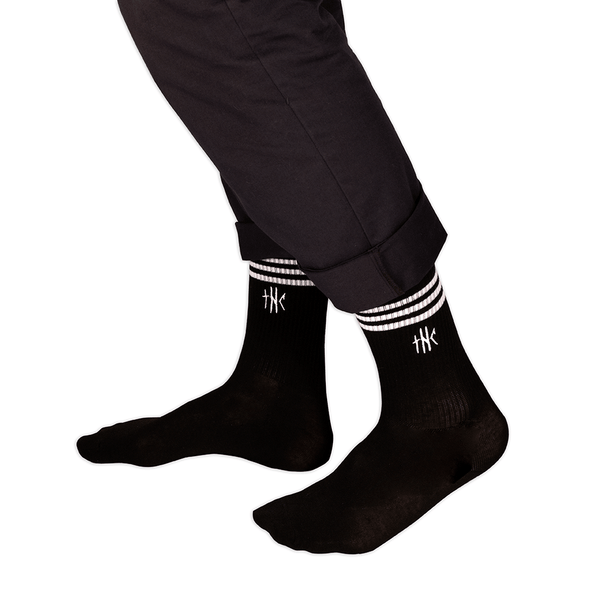 Socks - Calf High Tube Socks Thc Embroidery Black W/ White Stripe