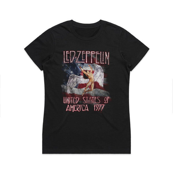 Led Zeppelin - Stars N Stripes 1977 - Womens Black T-shirt