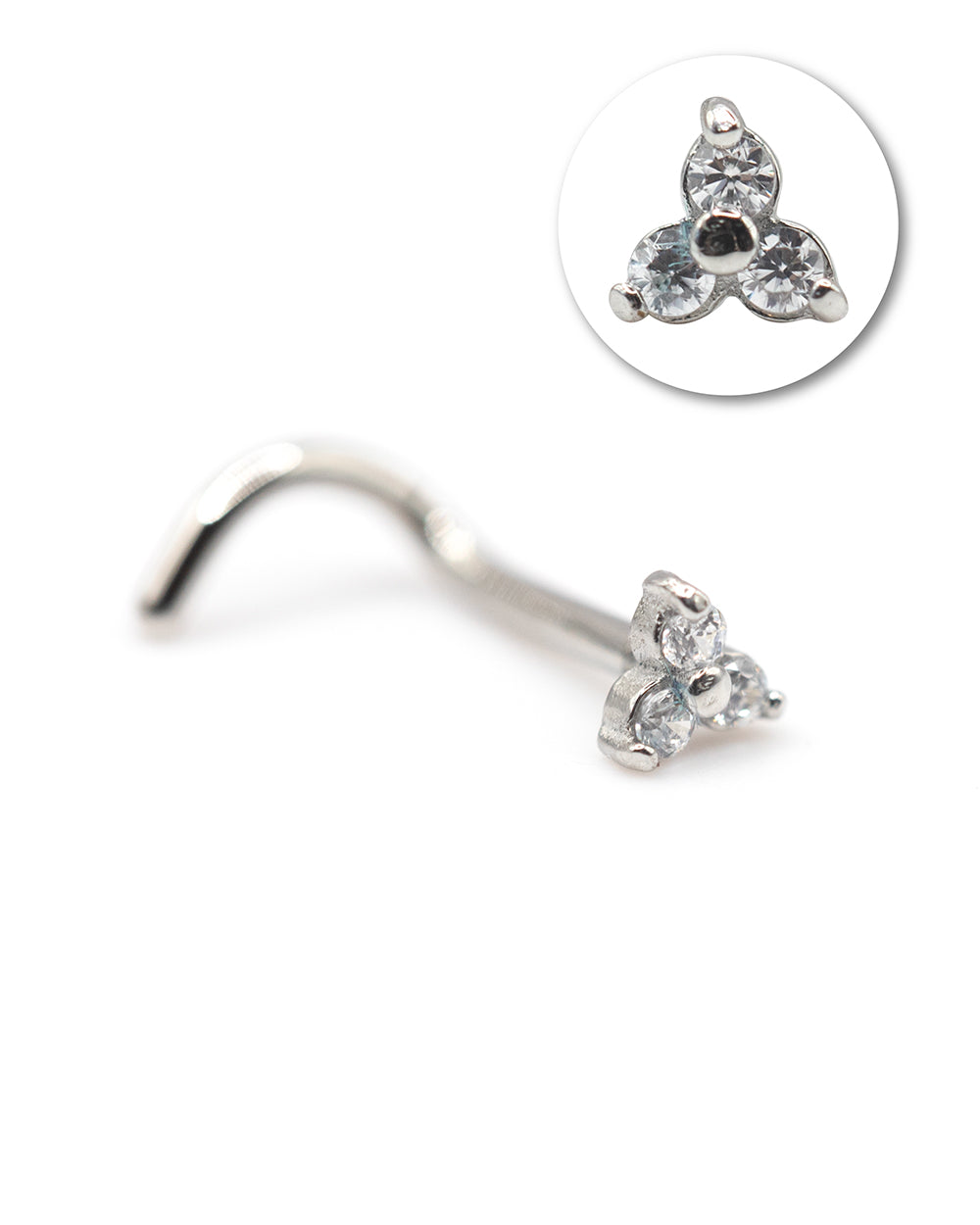 18g Trinity Jewelled Cz Surgical Steel Nose Stud