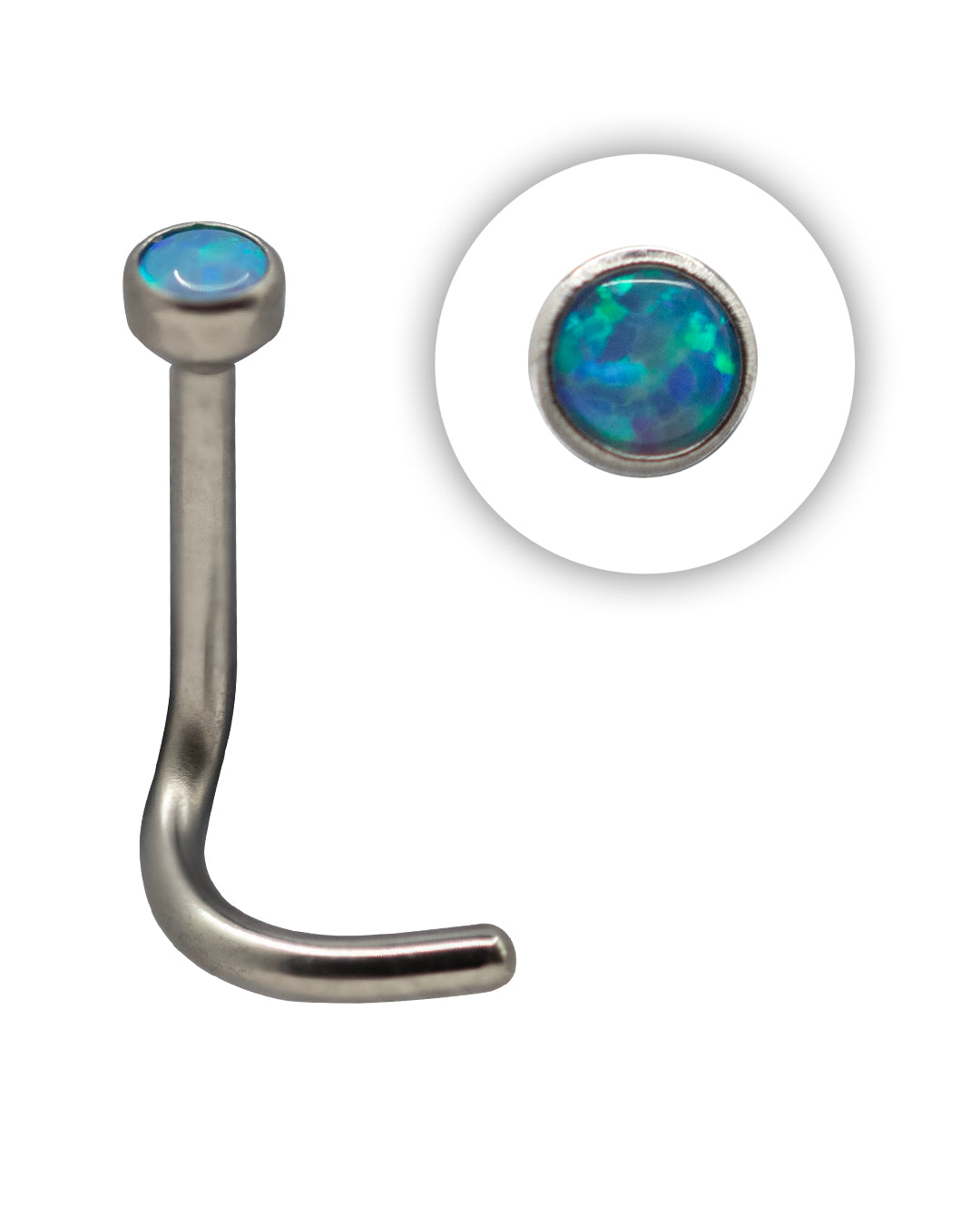 18G Nose Stud | Titanium Blue Opal Curved Nose stud