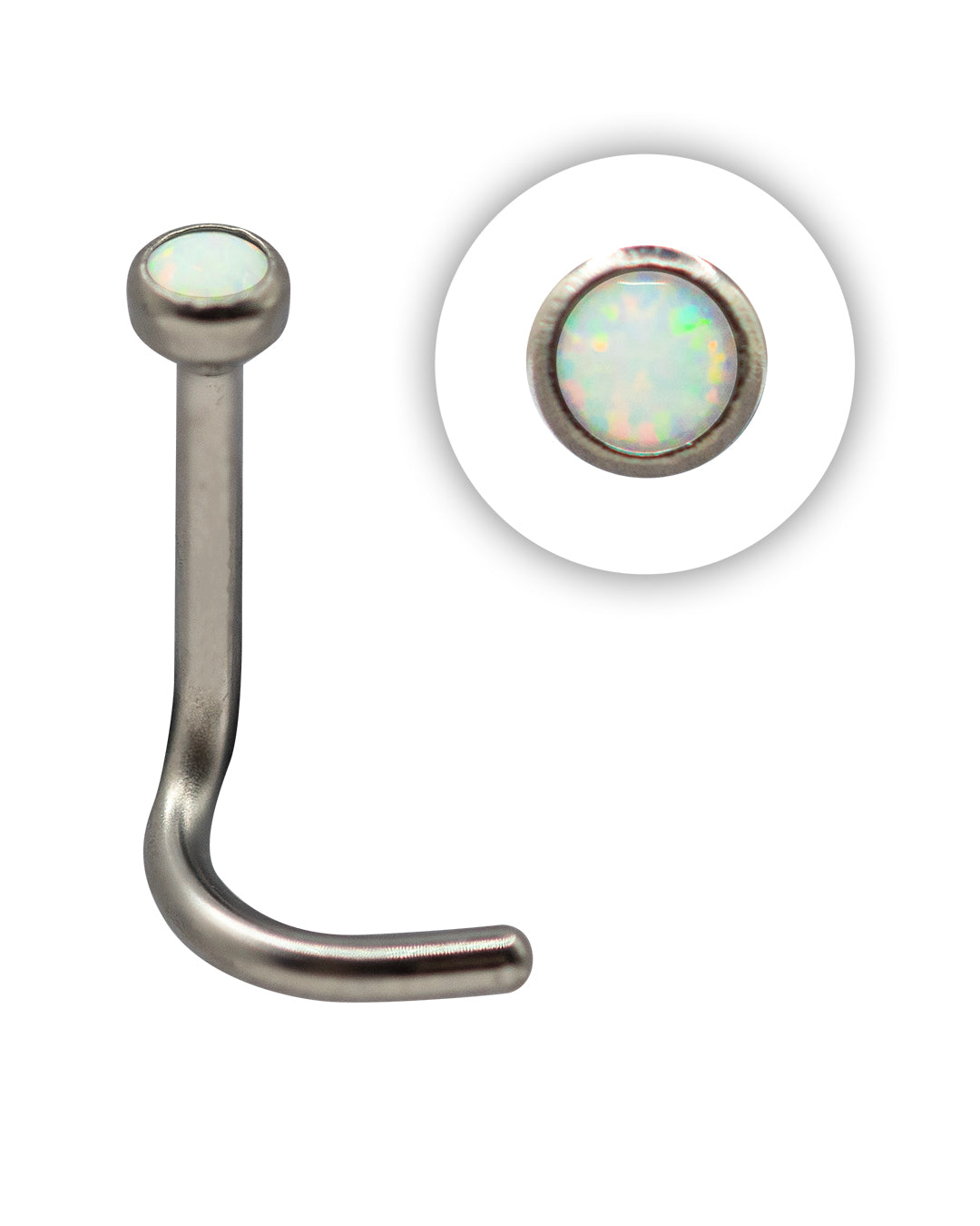 18G Nose Stud | Titanium White Opal Curved Nosestud