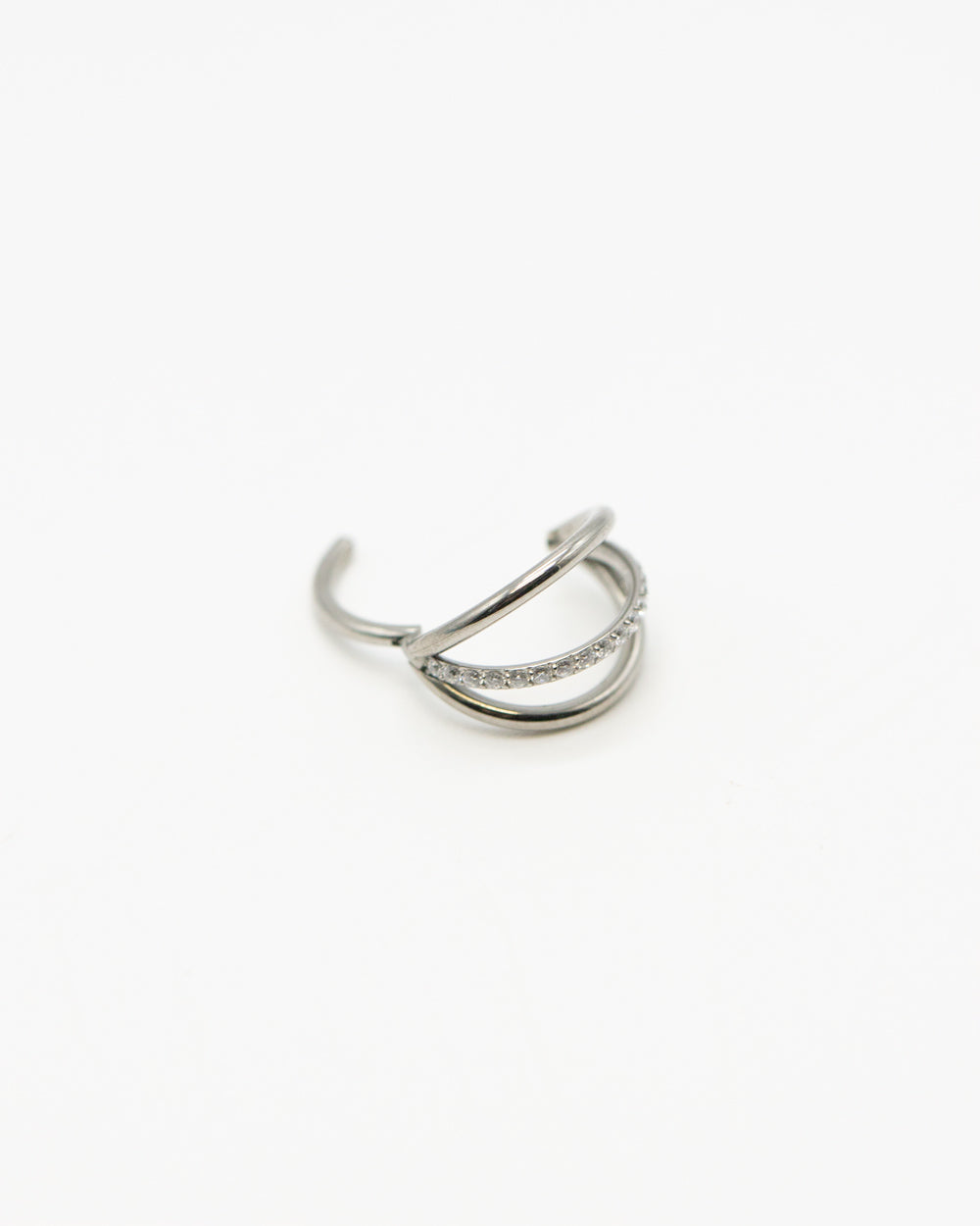 Tri Hoop Crystal Titanium Hinged Ring