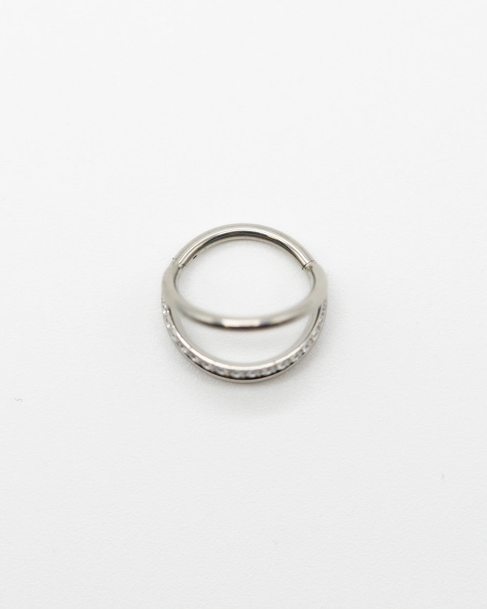 Tri Hoop Crystal Titanium Hinged Ring