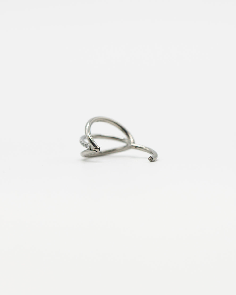 Tri Hoop Crystal Titanium Hinged Ring