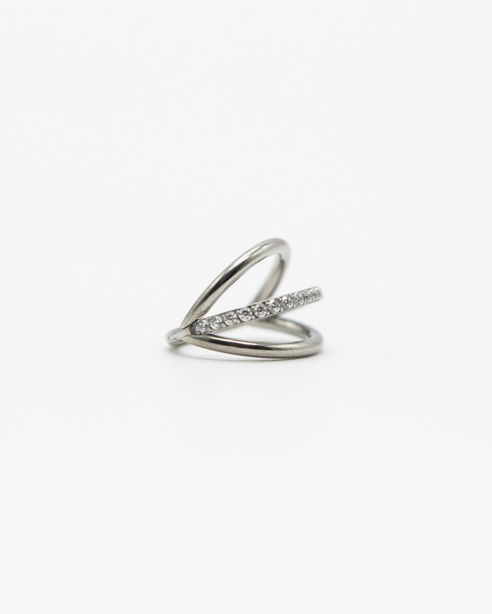 Tri Hoop Crystal Titanium Hinged Ring