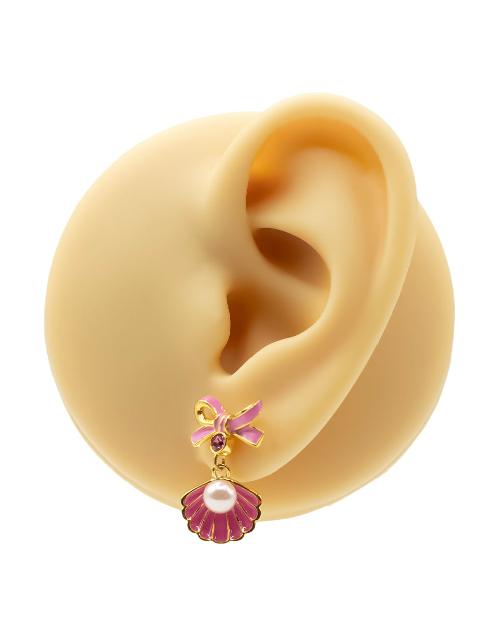 Pink Clam with Pearl Earrings