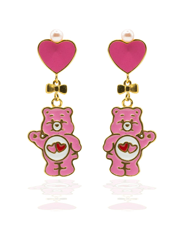 Pink Heart & Bear Earrings