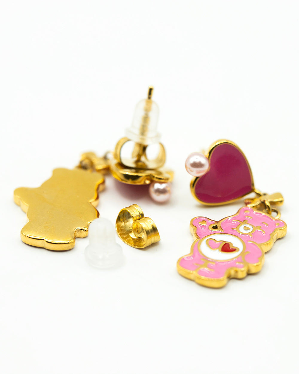 Pink Heart & Bear Earrings