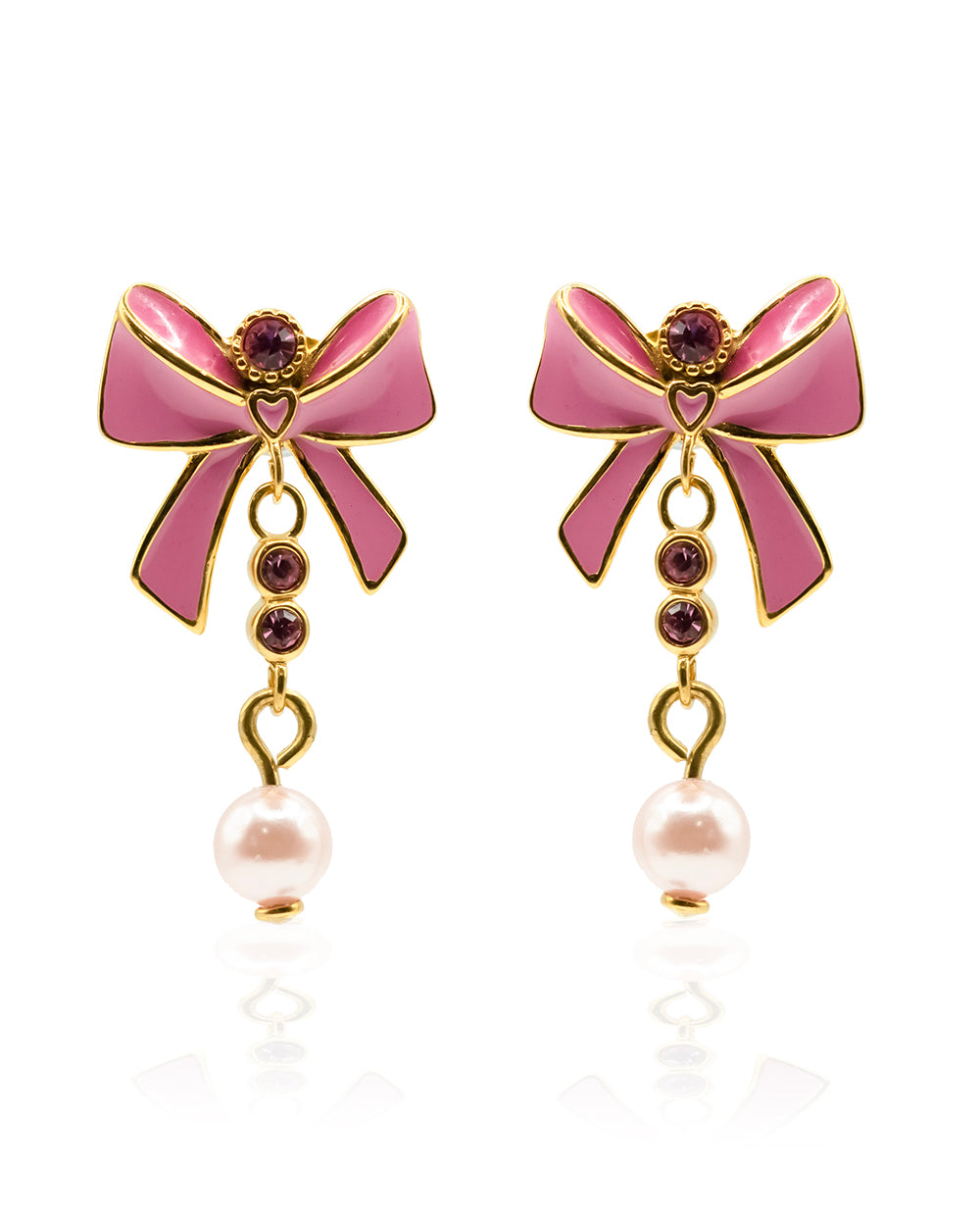 Large Pink Bow with Pearl Earrings