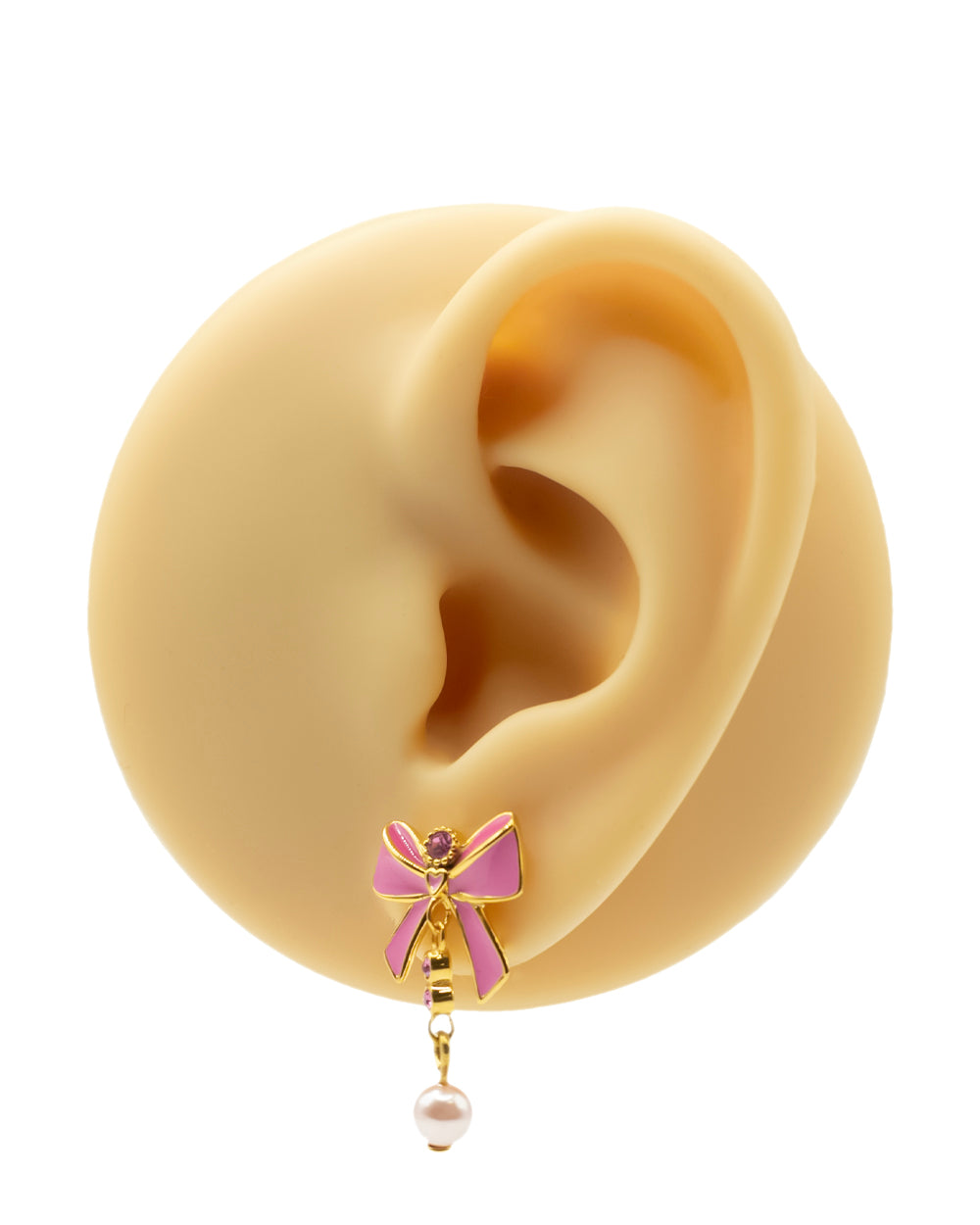 Large Pink Bow with Pearl Earrings