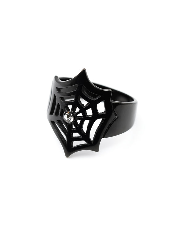 Black Webbed with Crystal Ring Jewellery