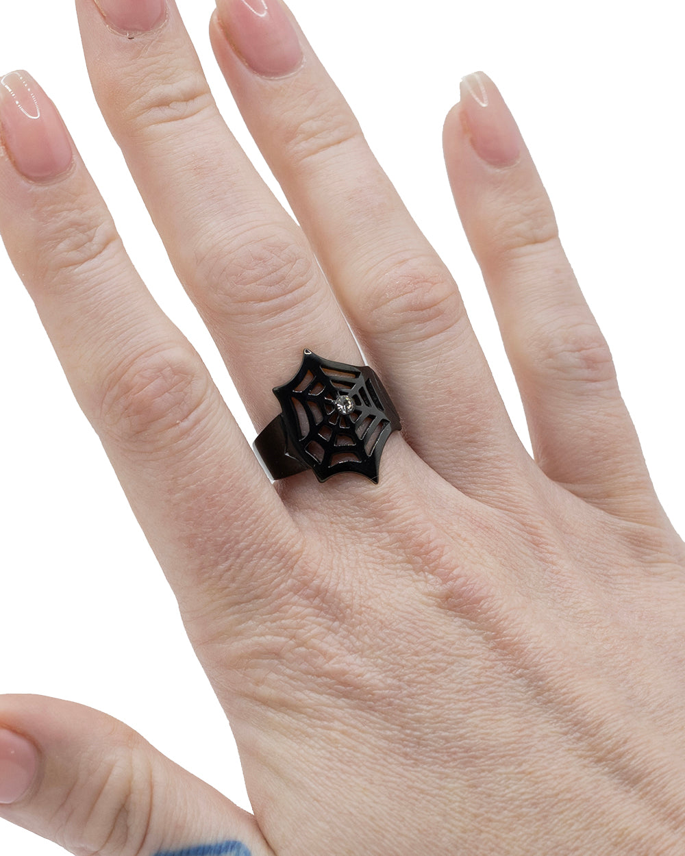 Black Webbed with Crystal Ring Jewellery