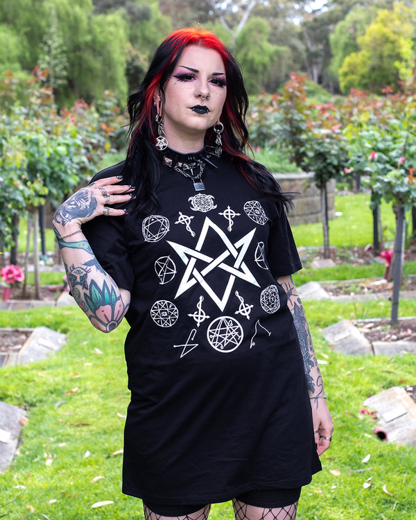 Necromancy Symbols T-Shirt Dress Black