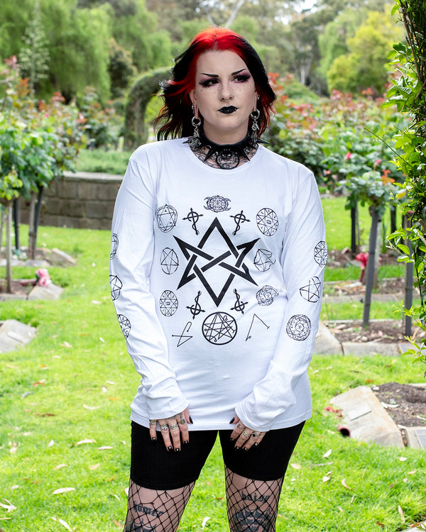 Necromancy Symbols - Long Sleeve Top White