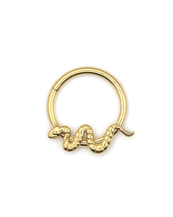 Snake Detail 14K Gold Coated Titanium Hinged Ring