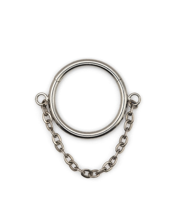 Chain Detail Silver Titanium Hinged Ring