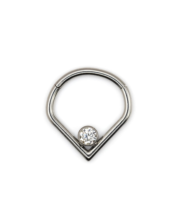 Teardrop Diamonte Titanium Hinged Ring