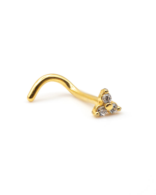 18g Gold PVD Steel Trinity CZ Nose Stud