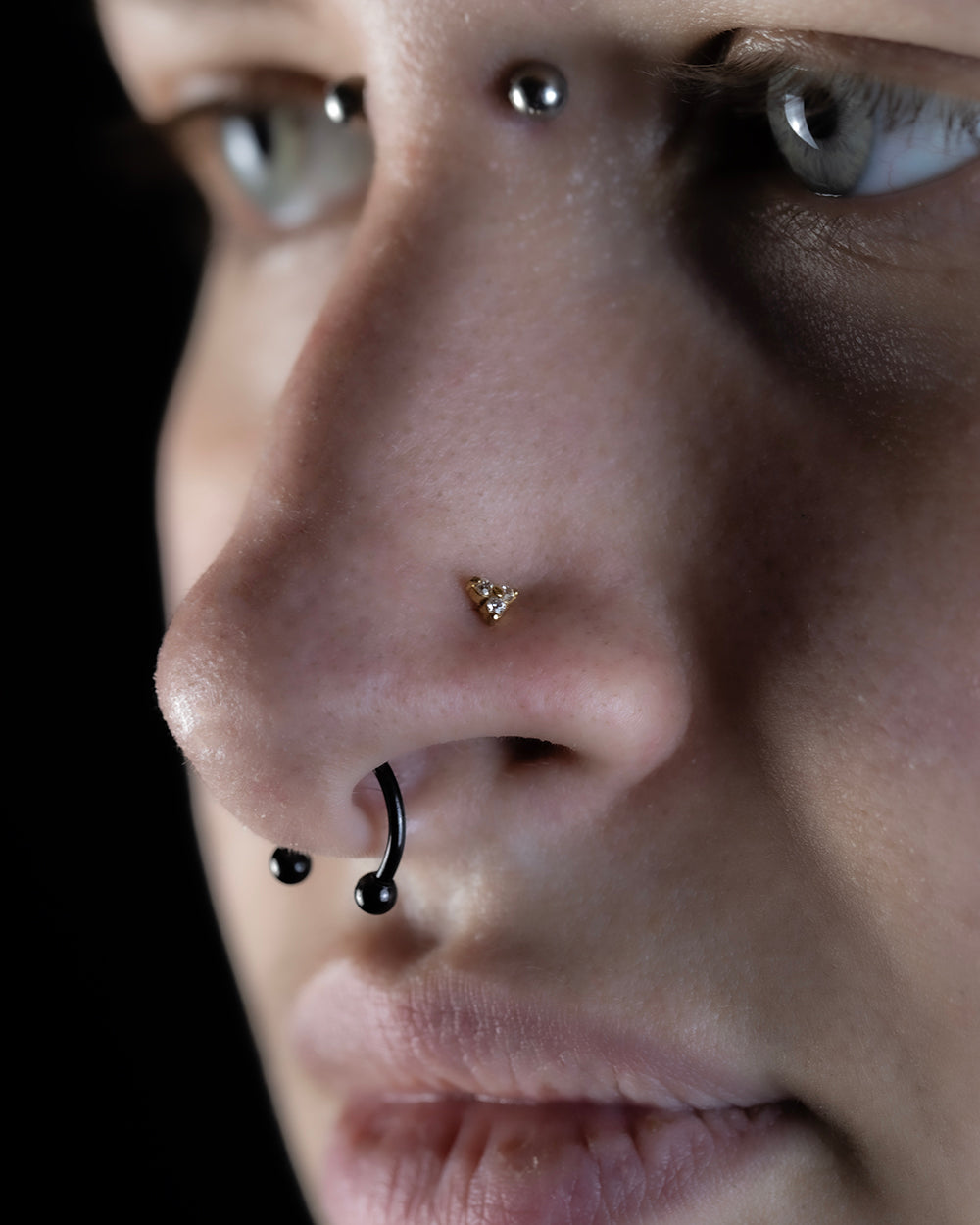 18G Gold PVD Steel Trinity CZ Nose Stud