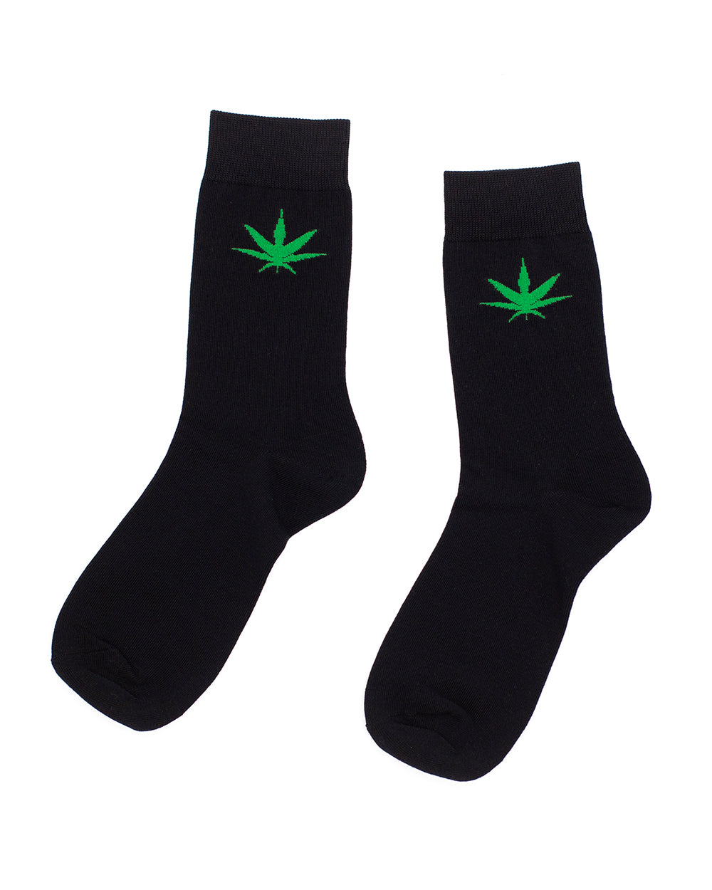 Crew Socks - Single Green Leaf Highlines Black