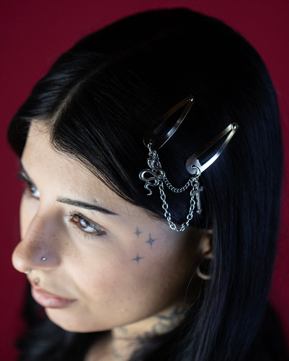 Sweet Vengeance Snake & Cross Chained Hair Clip