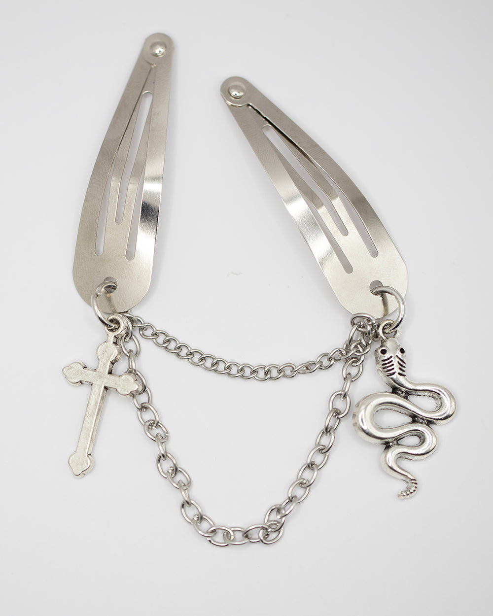 Sweet Vengeance Snake & Cross Chained Hair Clip