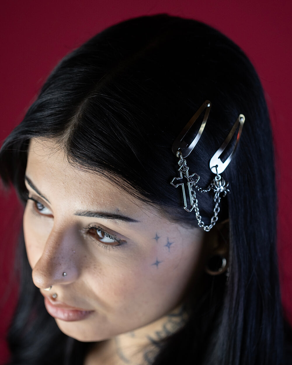 Sweet Vengeance Cross & Spider Chained Hair Clip