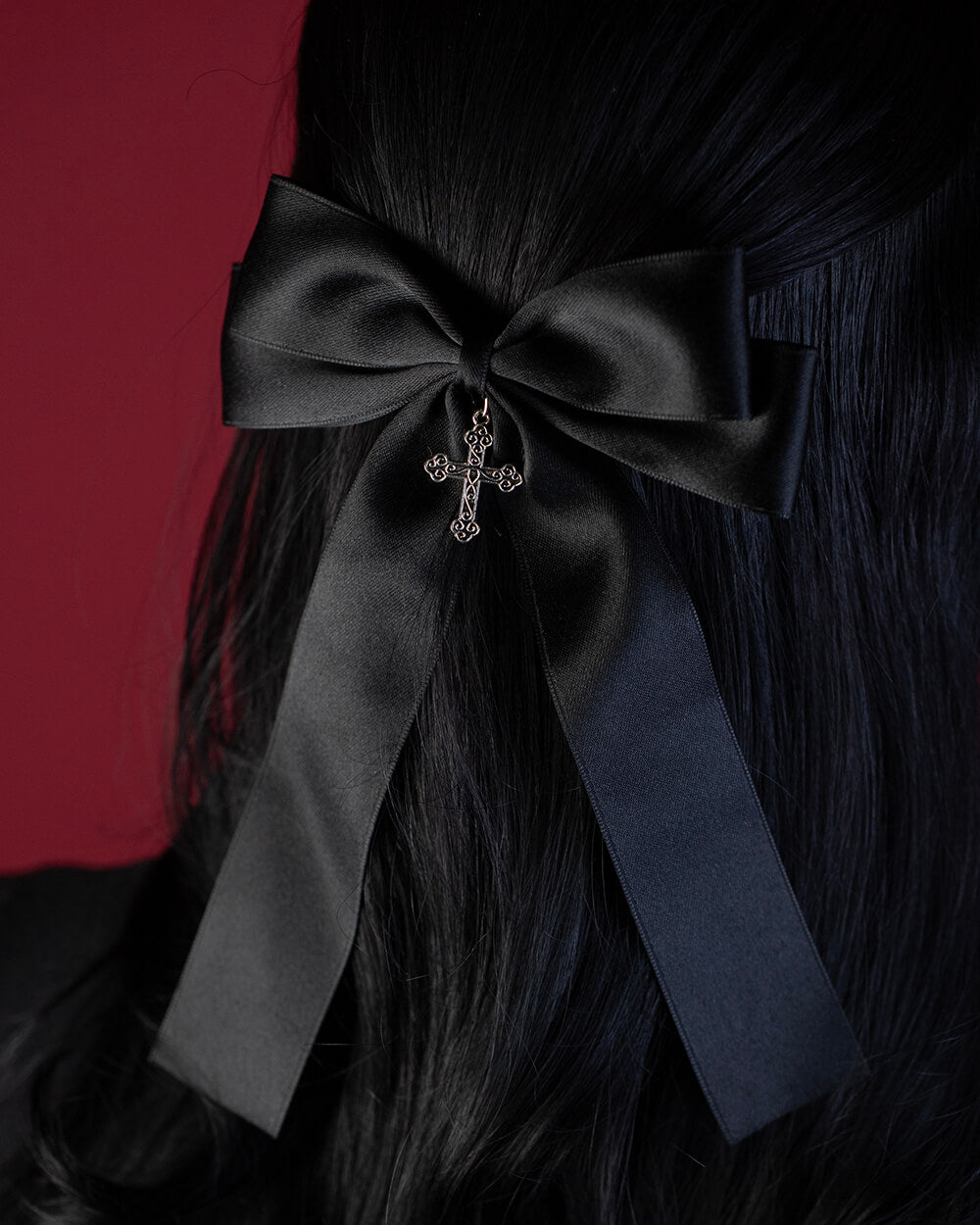 Sweet Vengeance Silver Cross Hair Bow