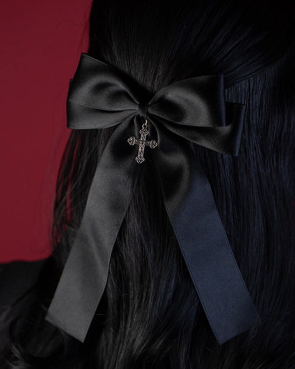 Sweet Vengeance Silver Cross Hair Bow