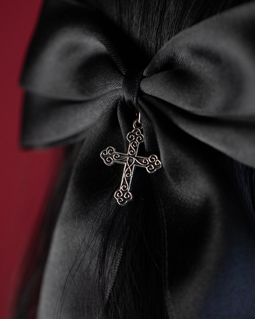 Sweet Vengeance Silver Cross Hair Bow