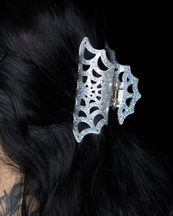 White Glitter Web Hair Clip