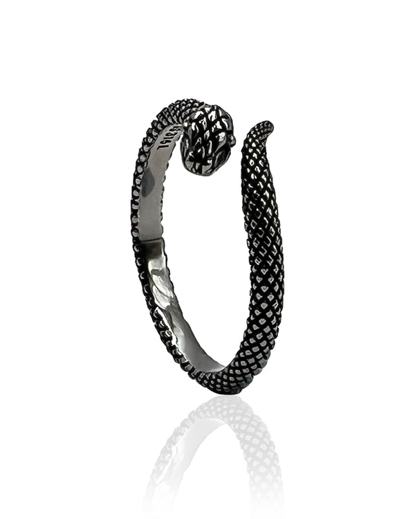 Snake Ring Silver w Black Detail