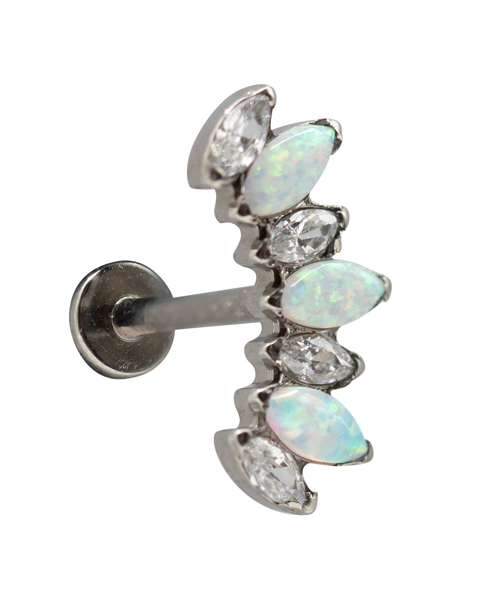 Opal & CZ 16g Titanium Internal Thread Labret Bar