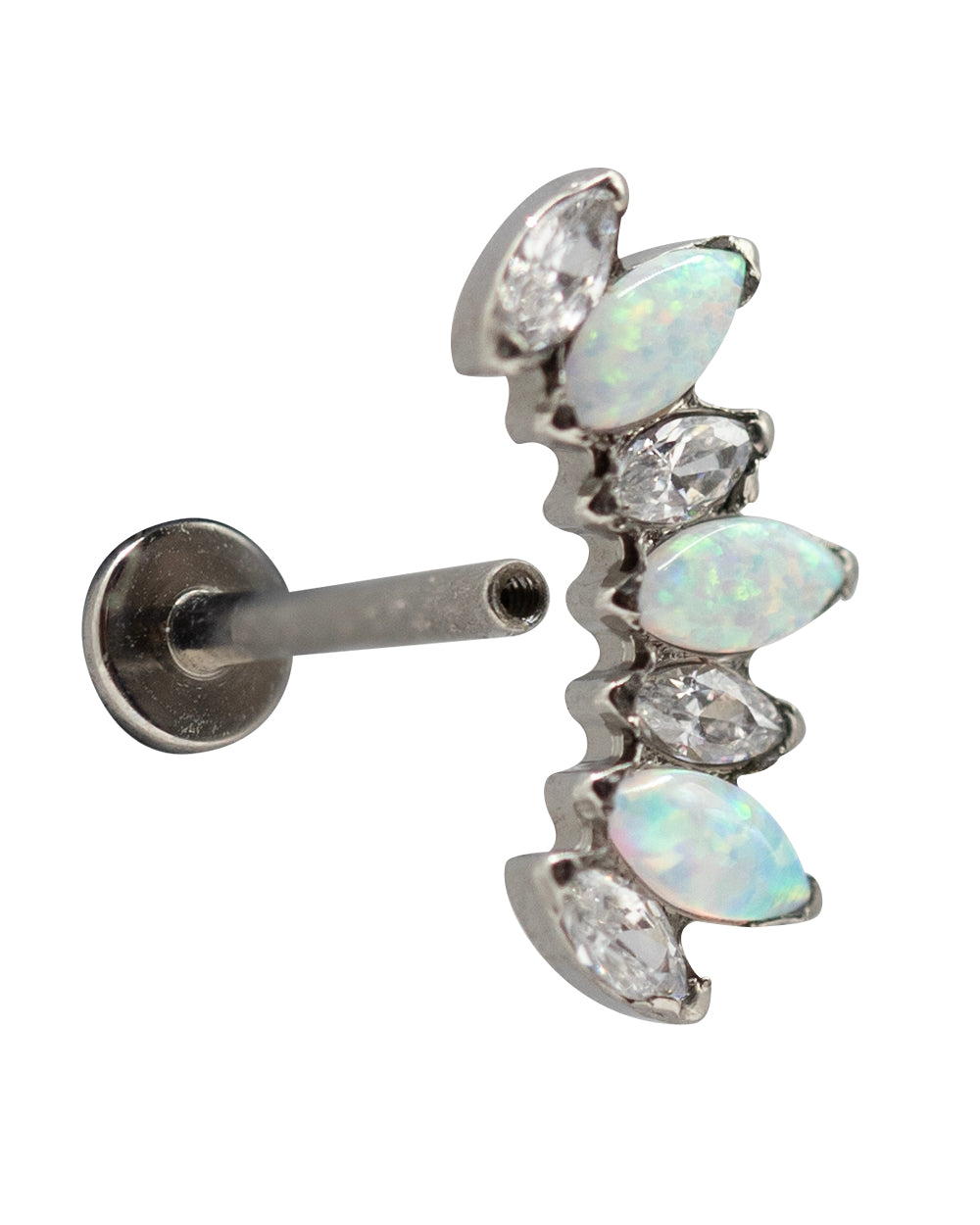 Opal & CZ 16g Titanium Internal Thread Labret Bar