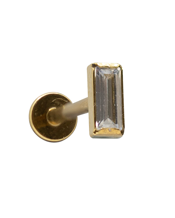 Gold CZ Rectangle 14k pvd TI 16g Internal Thread Labret Stud 8mm