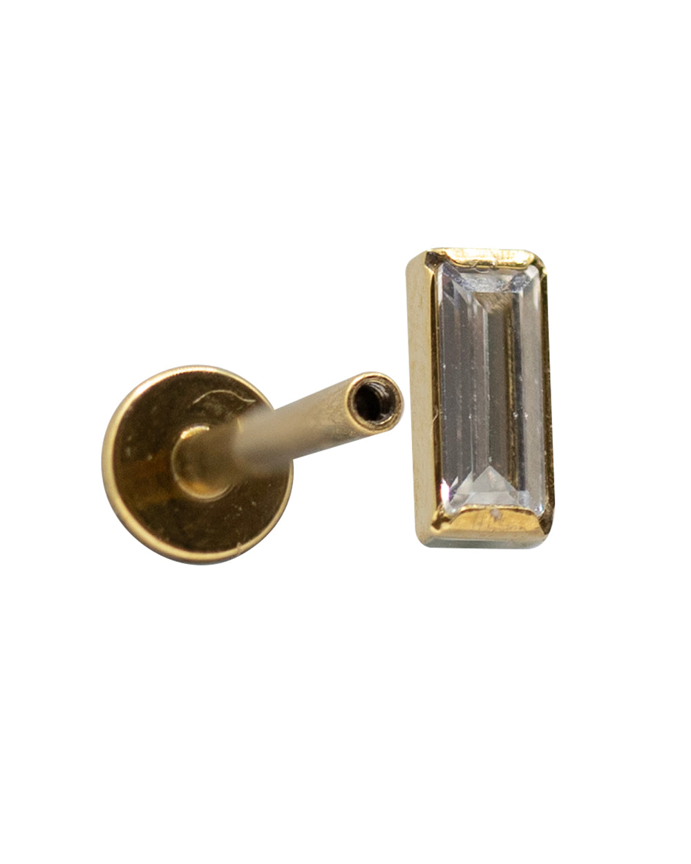 Gold CZ Rectangle 14k pvd Titanium 16g Internal Thread Labret Stud 8mm