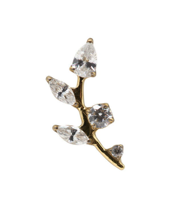 Gold CZ Leaf 14k pvd Titanium 16g Internal Thread Labret Stud 10mm