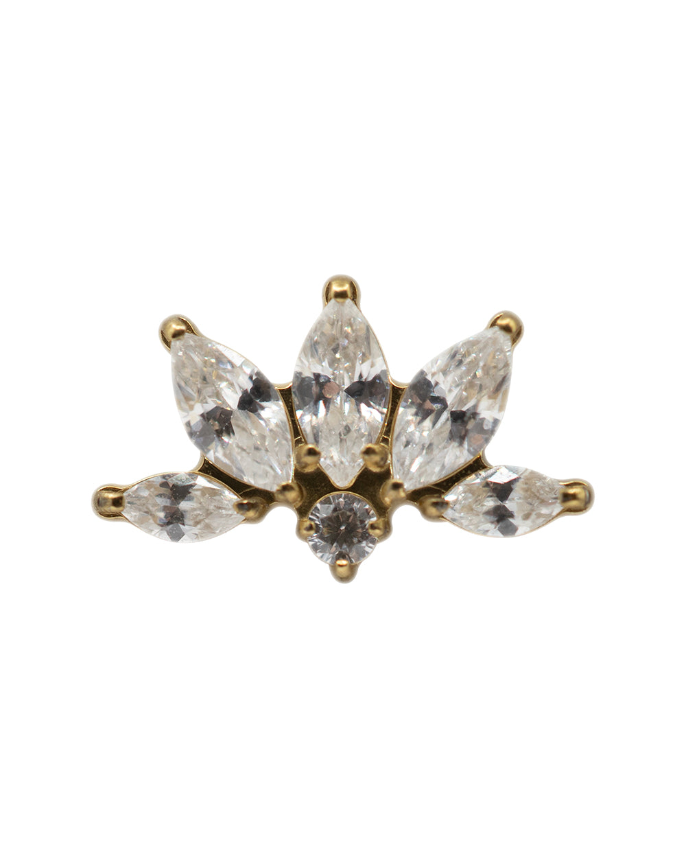 Gold Fan CZ Marquise 14ct pvd Titanium 16g Internal Thread Labret Stud