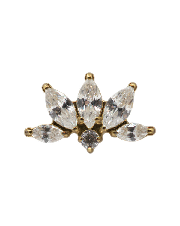 Gold Fan CZ Marquise 14ct pvd Titanium 16g Internal Thread Labret Stud 10mm