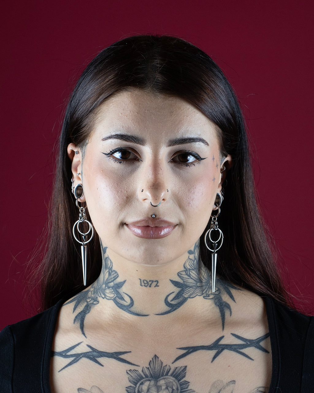 Long Spike Drop Hoop Earrings