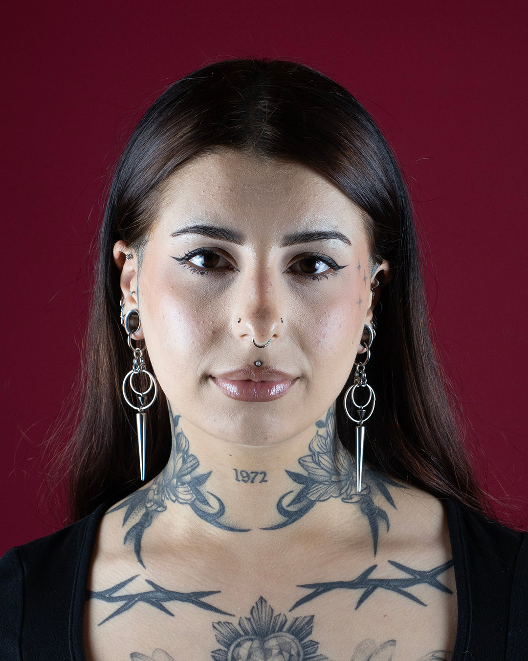 Long Spike Drop Hoop Earrings