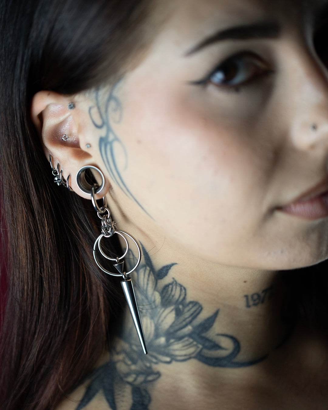 Long Spike Drop Hoop Earrings