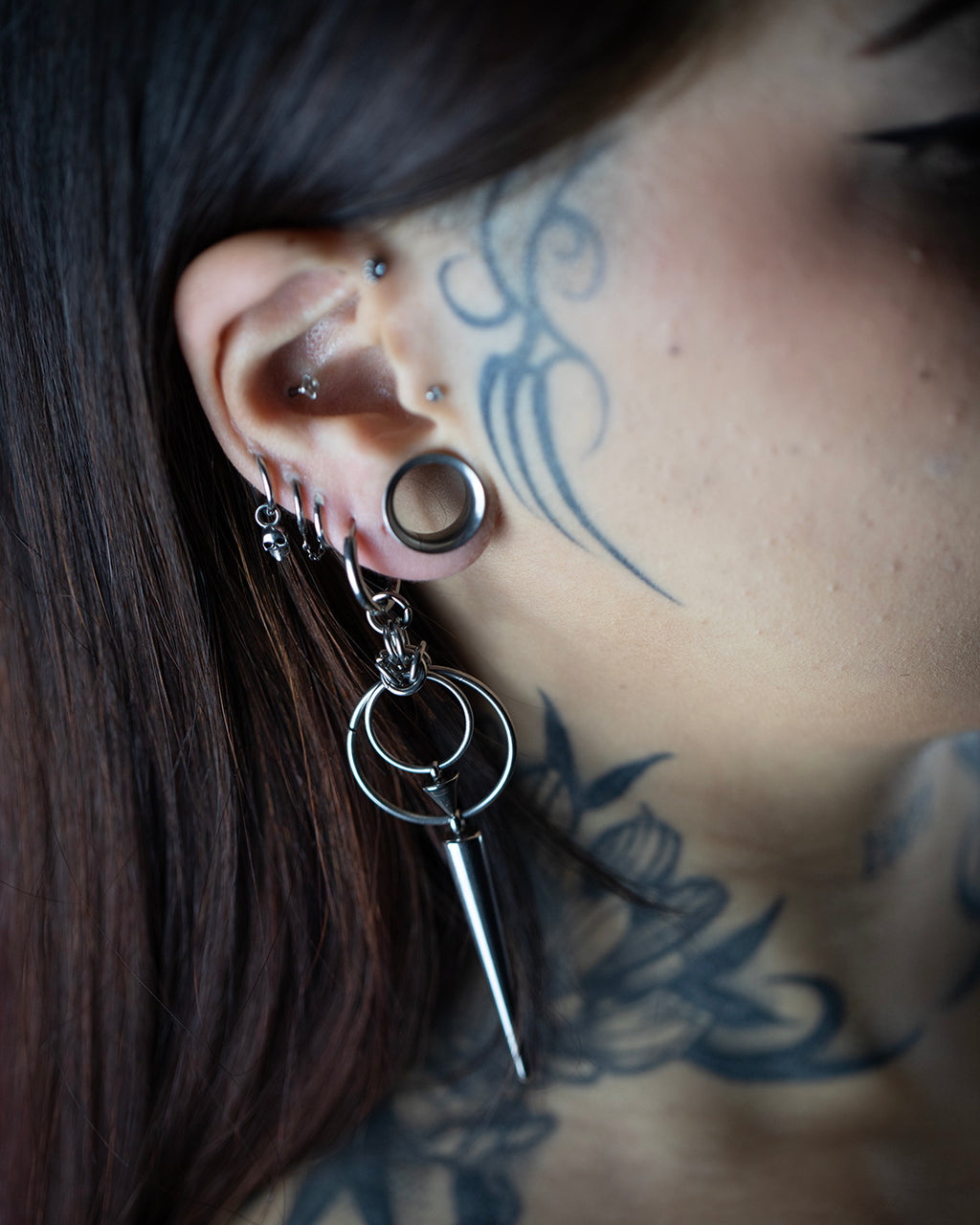 Long Spike Drop Hoop Earrings