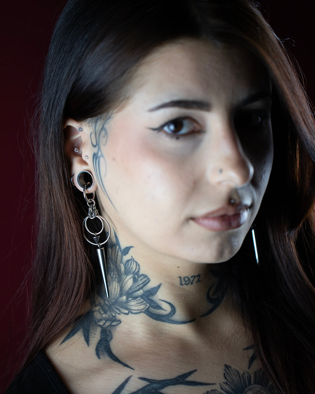 Long Spike Drop Hoop Earrings