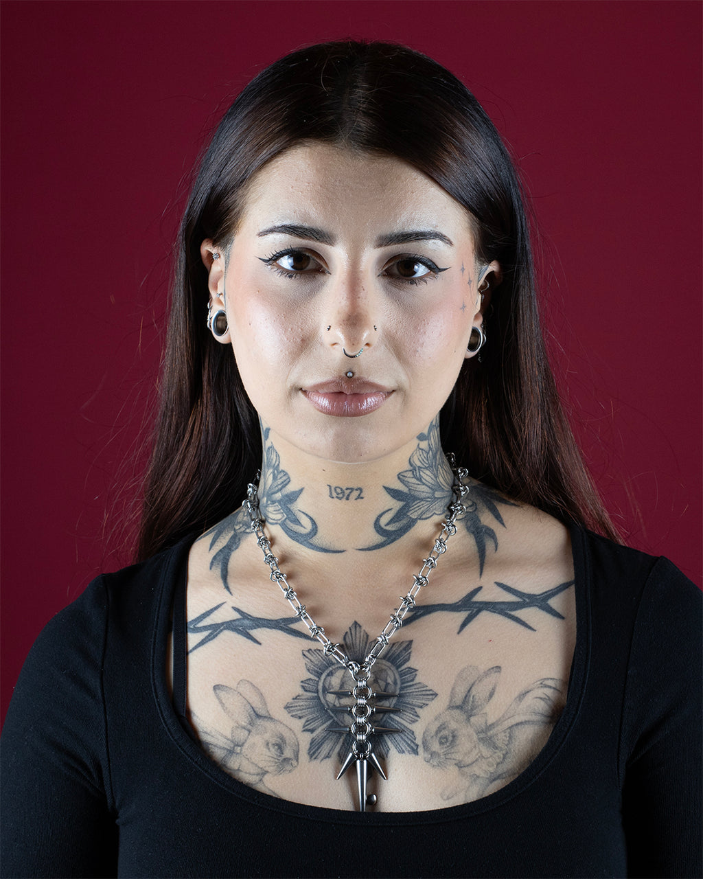 Spiked Barbells Smooth Barbed Wire Necklace