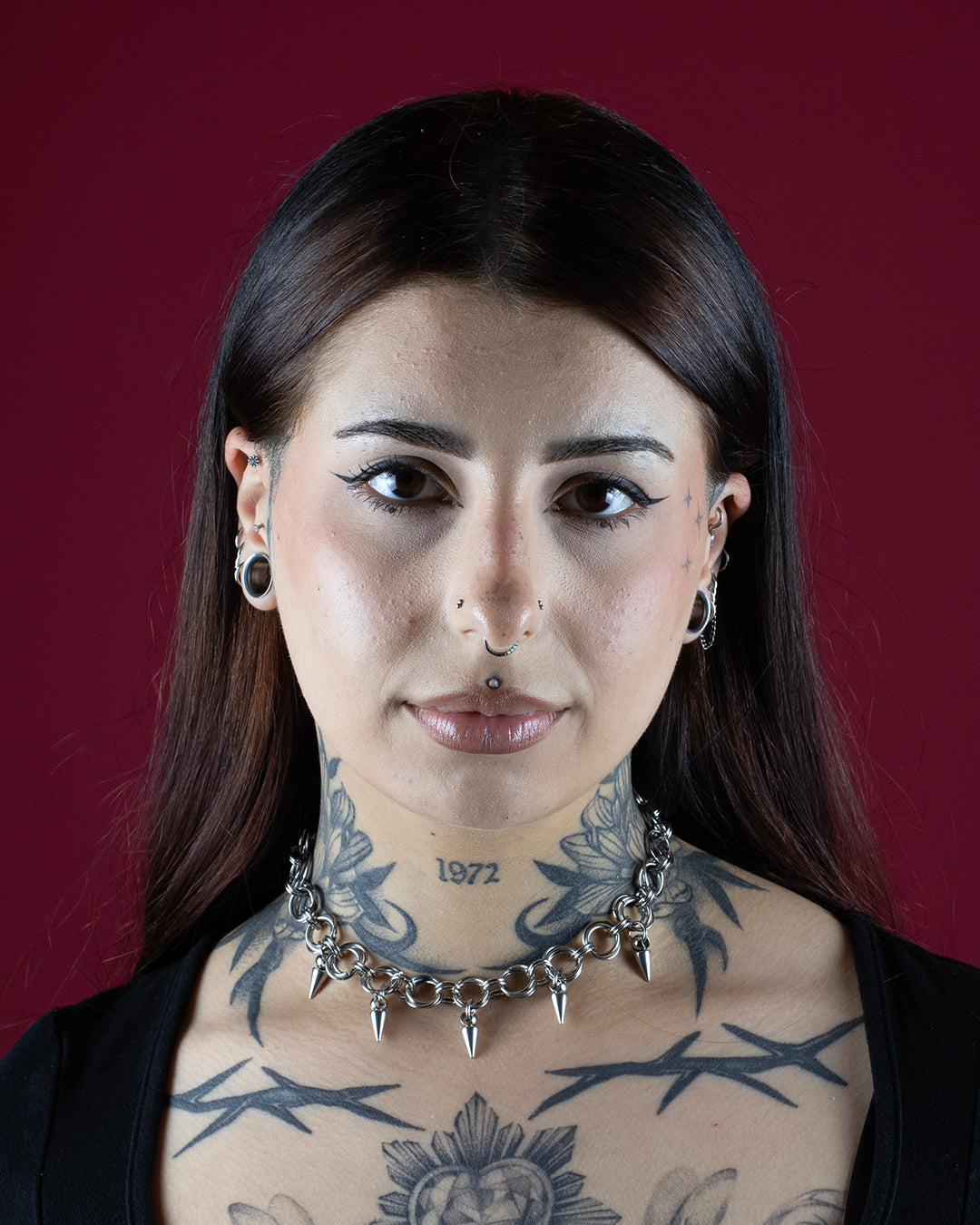 Double Linked Chainmaille Choker with Spikes