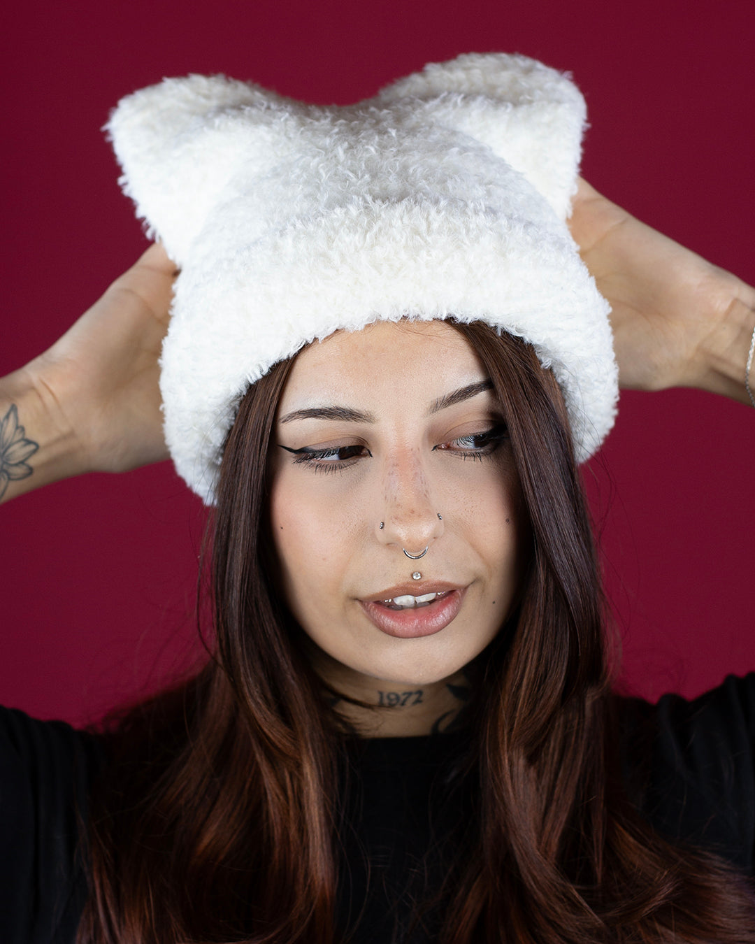 Sweet Vengeance Kitten Ear White Beanie