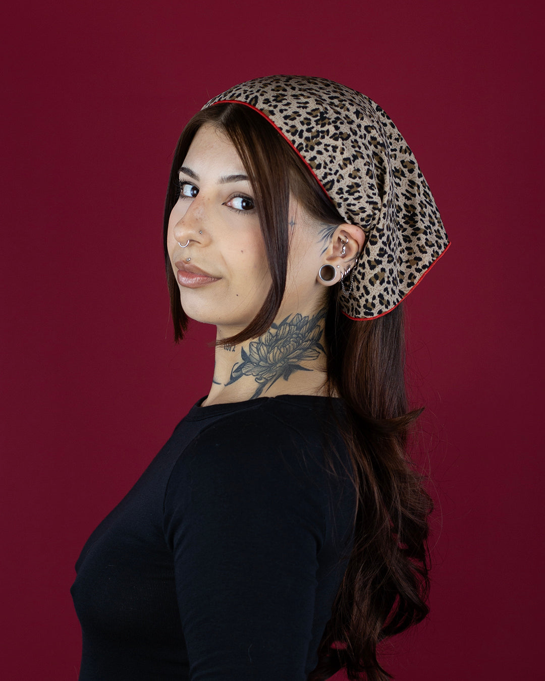 Sweet Vengeance Triangular Head Scarf – Leopard/Red