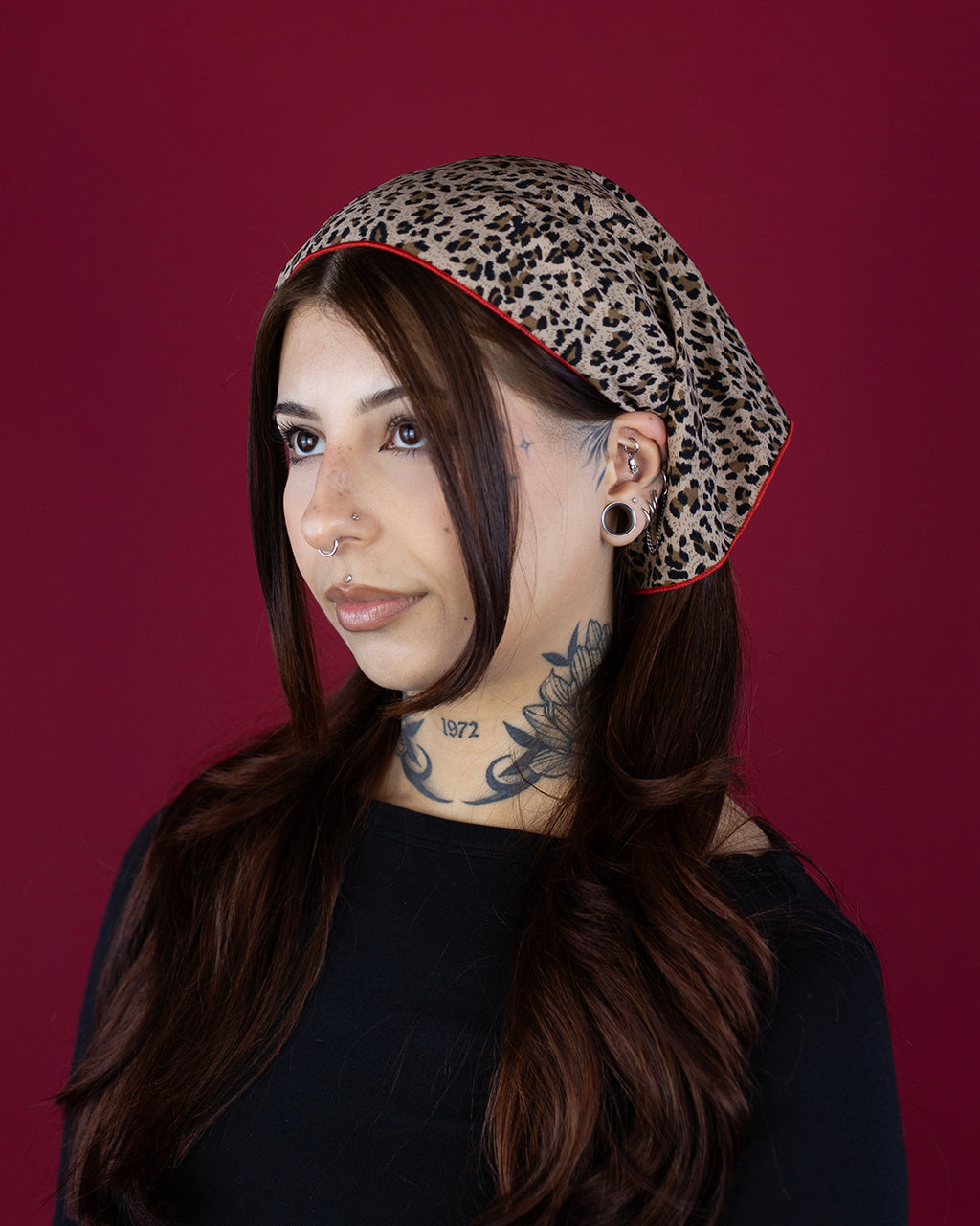 Sweet Vengeance Triangular Head Scarf – Leopard/Red